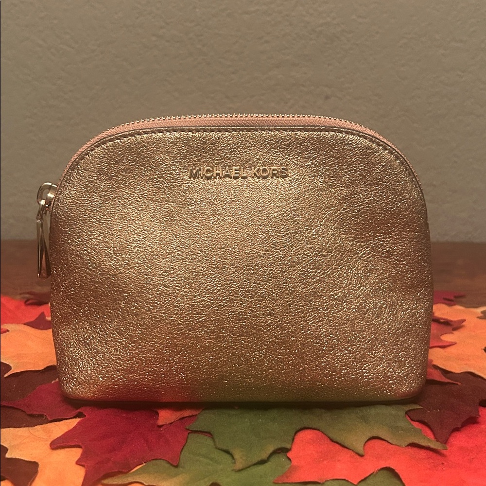 Michael Kors Gold Textured Leather Cosmetic Pouch